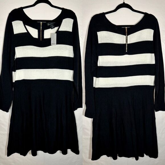 NWT Lane Bryant Sweater Dress Long Sleeve Black and White Striped Stripes Mini - Picture 1 of 6